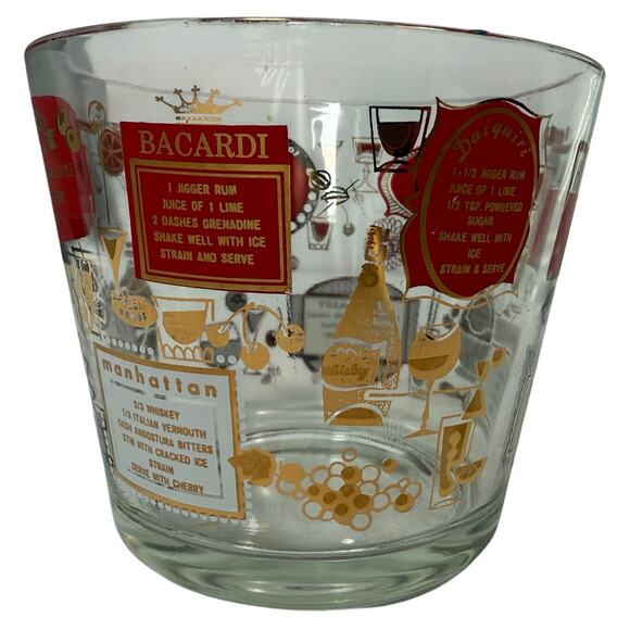 Vintage Jeannette Cocktail Ice Bucket 6” Barware Red & Gold Mid-Century Style - Picture 8 of 10